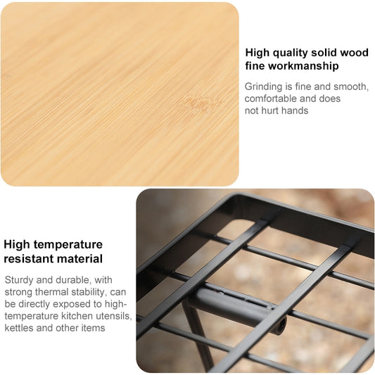 Smooth bamboo desk top with fine wood finish and dark metal rack frame