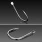 Pair of shiny barbed fishing hooks shown in different angles