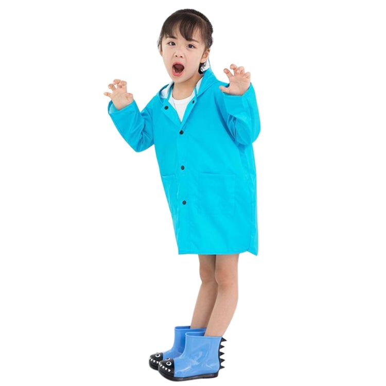 Children's dinosaur raincoat, blue, hooded with button front and spike-style trim