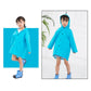Children's dinosaur raincoat, blue, hooded with button front and dinosaur fin trim