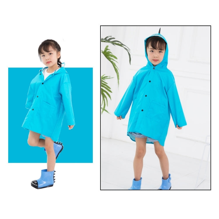 Children's dinosaur raincoat, blue, hooded with button front and dinosaur fin trim
