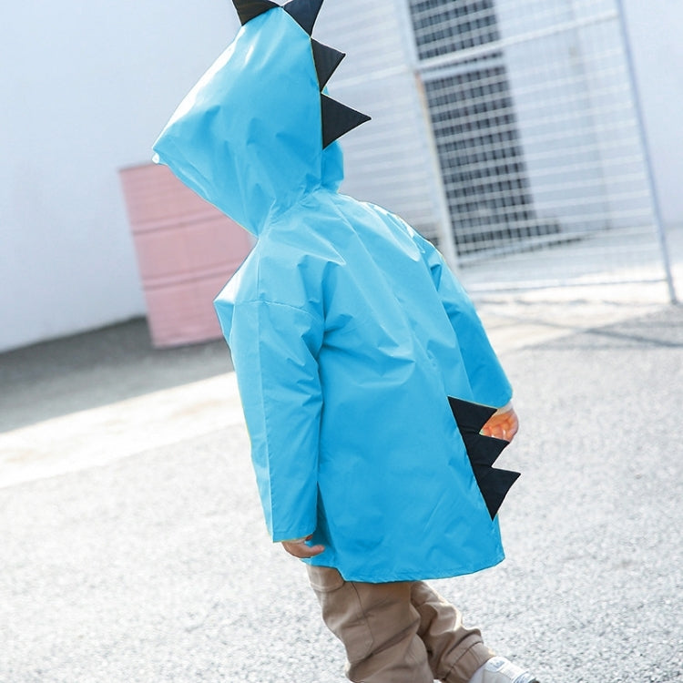 Children's blue dinosaur raincoat with hood and fin-like shoulder details