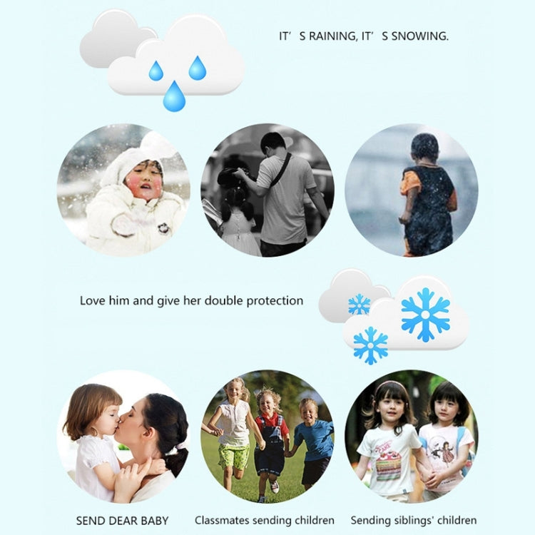 Children's dinosaur raincoat weather-protection graphic with rain and snow icons