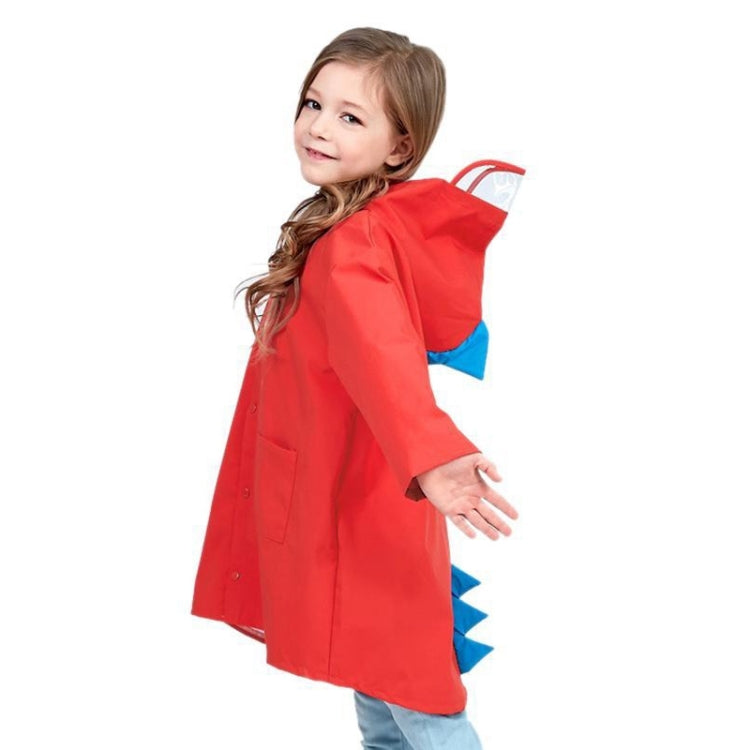 Children's dinosaur raincoat, red, hooded with button front and spike-style trim