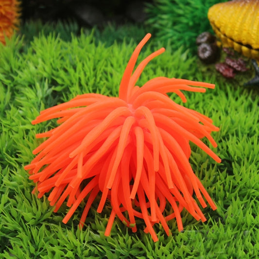 Orange plastic sea urchin coral ball aquarium decoration with long spiky tentacles