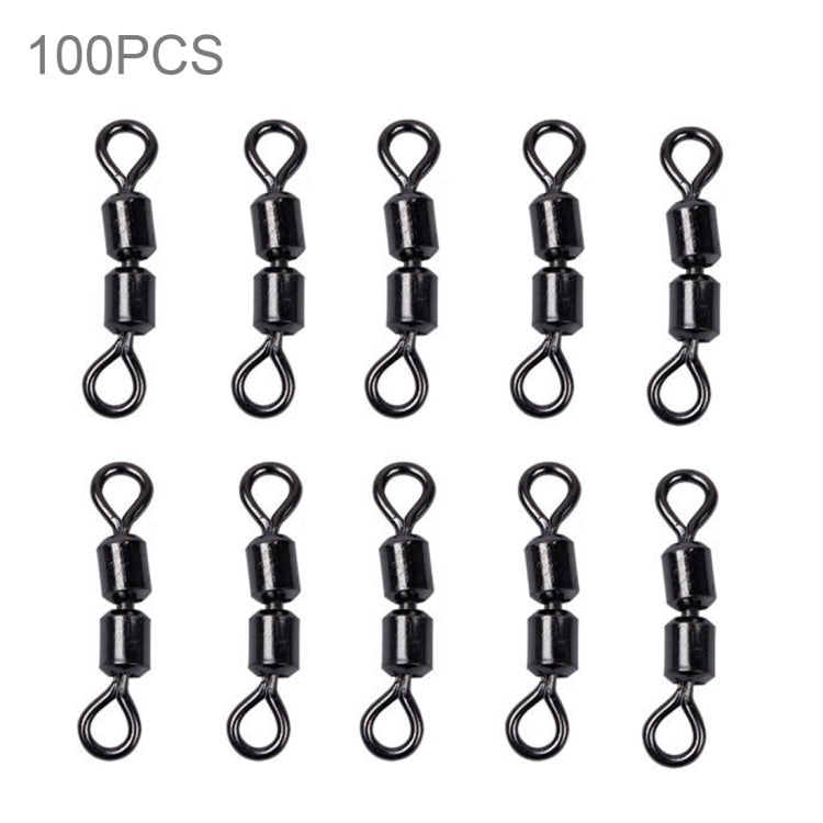 Black dual-ring fishing swivels with snap clips, 100-piece set