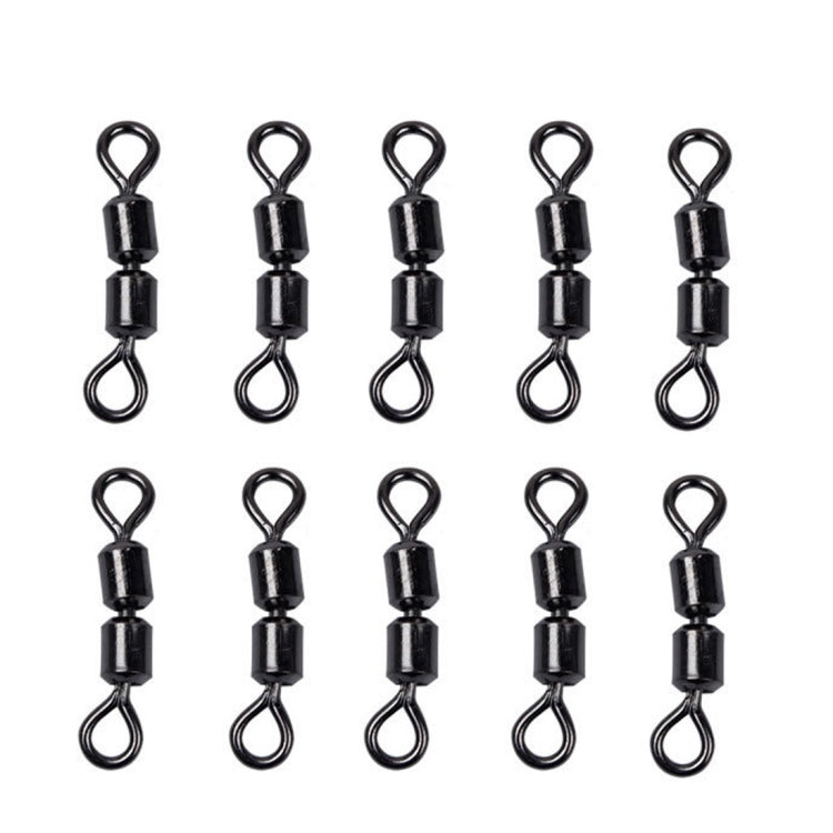 Dual-ring fishing swivel connectors, black metal, 100 pcs