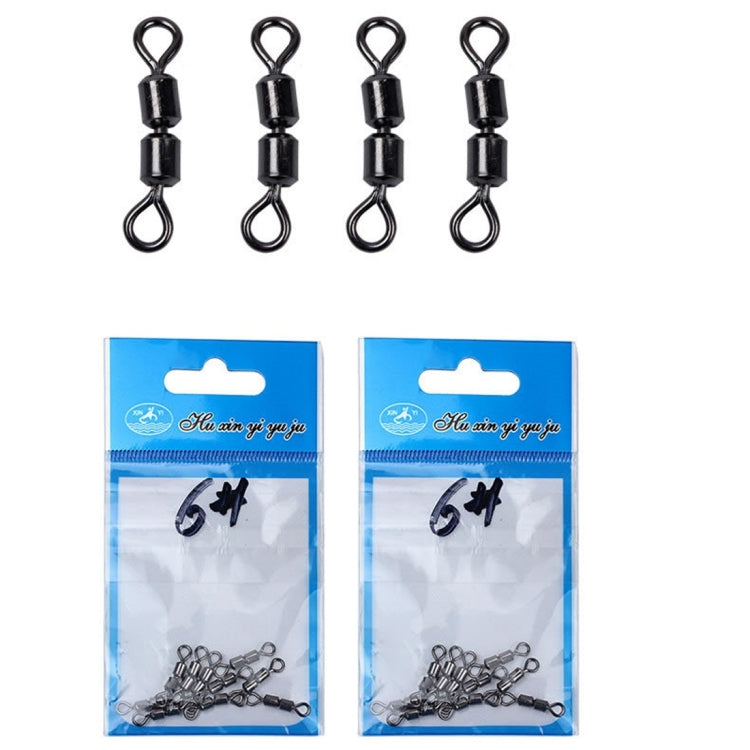 Black dual-ring fishing swivels in two blue blister packs, 100 pcs