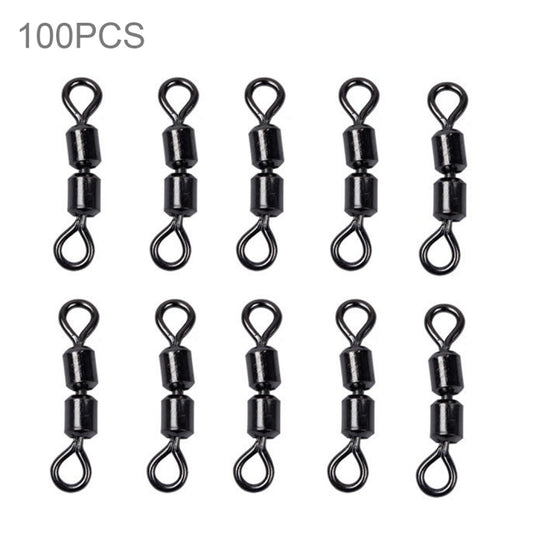 Black dual-ring fishing swivels with snap clips, 100-piece set