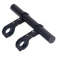 Black carbon fiber handlebar extension bracket with two circular accessory clamps