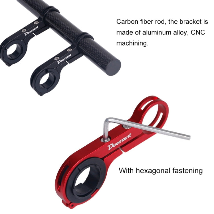 Red carbon fiber handlebar extension bracket with hex fastening clamp and rod