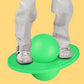 Green inflatable balance jumping ball with dome top on foldable base pad