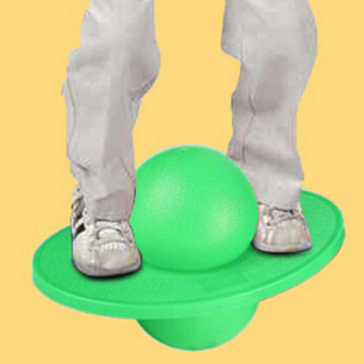 Green inflatable balance jumping ball with dome top on foldable base pad