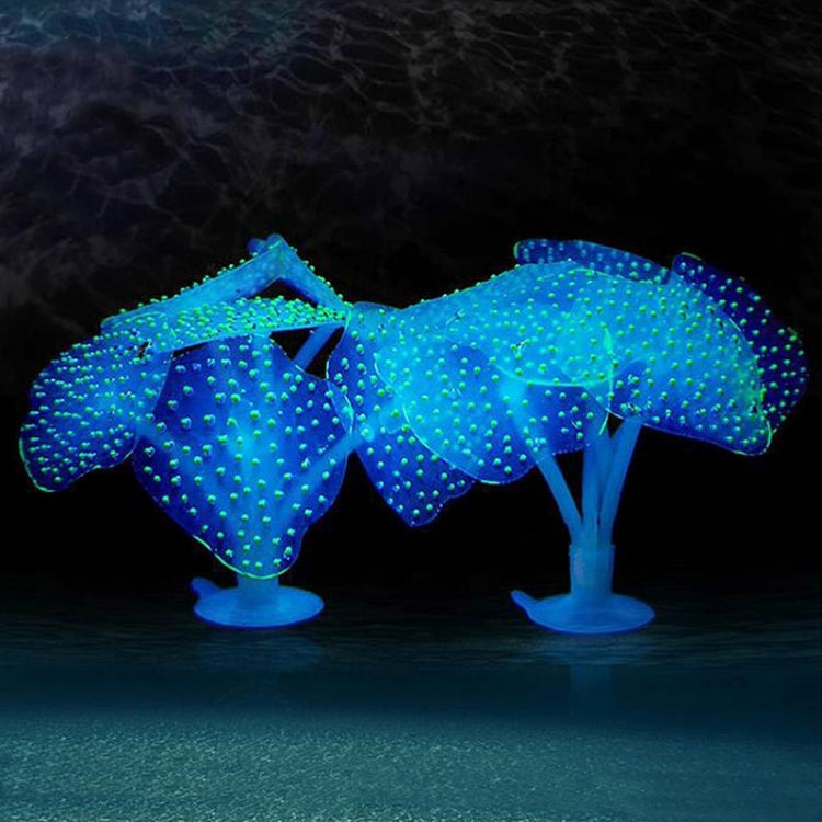 Turquoise fluorescent jellyfish aquarium decoration with green speckled glow and suction base