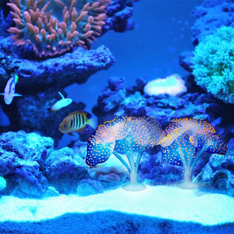 Two blue glowing jellyfish aquarium decorations with dotted tentacles and suction bases
