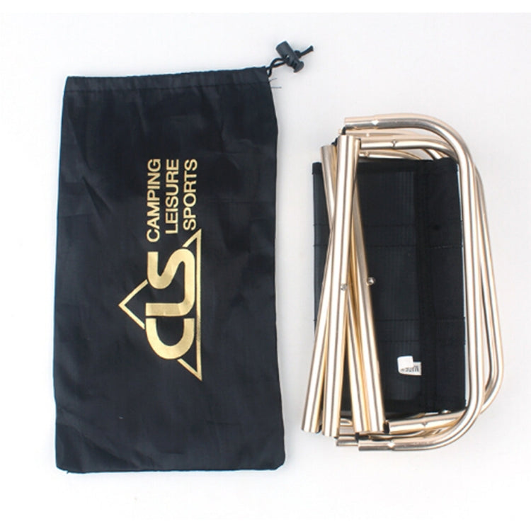 Black camping stool storage bag with CLS logo and folded aluminum folding stool