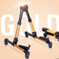 Folding vertical instrument stand with adjustable supports, black and gold frame