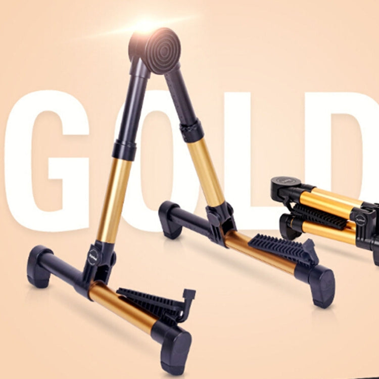 Folding vertical instrument stand with adjustable supports, black and gold frame