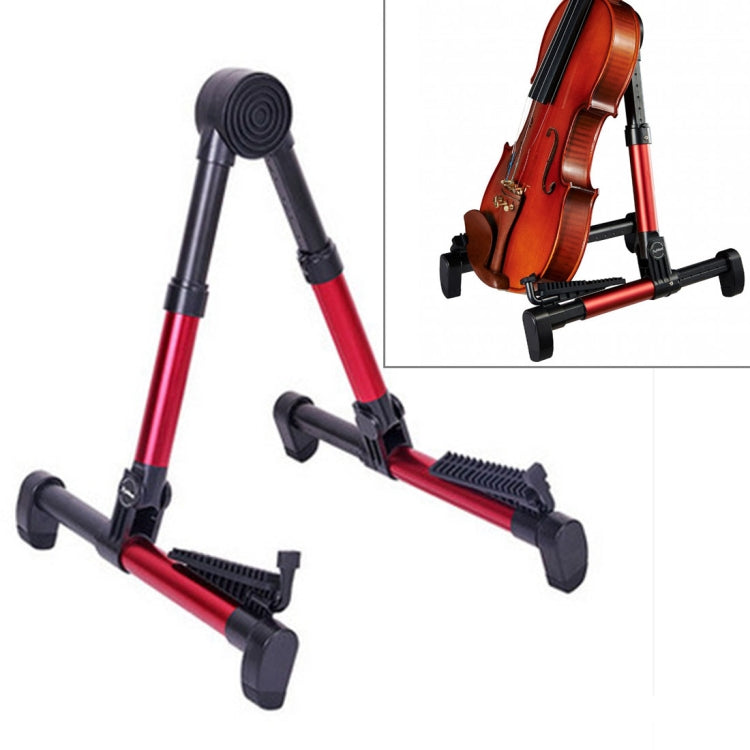 Folding vertical instrument stand with two padded supports, red legs and black base
