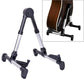 Folding vertical instrument stand with cradle for violin, silver legs and black feet