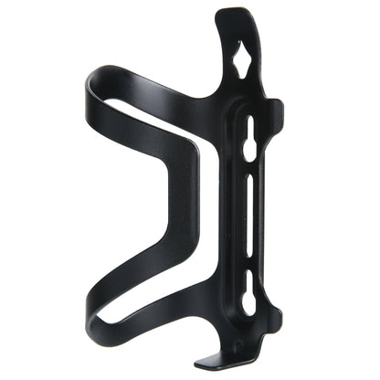 Black aluminum bicycle bottle cage with side mount and vertical slots for a secure hold