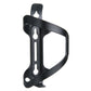 Black aluminum bicycle bottle cage with contoured sides and two elongated lightening slots