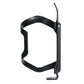 Black aluminum bottle cage with curved opening and long side mounting tab