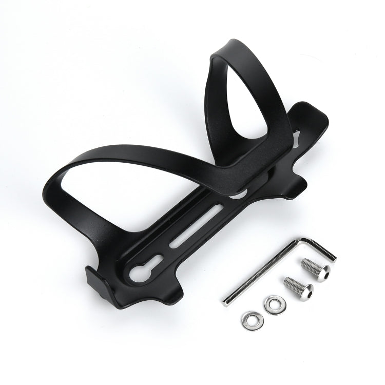 Black aluminum bottle cage with included mounting hardware: screws and washers