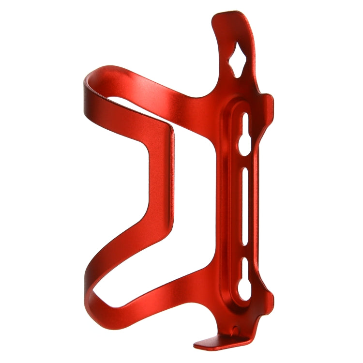 Red aluminum bicycle bottle cage with side mount and vertical slots for bottles