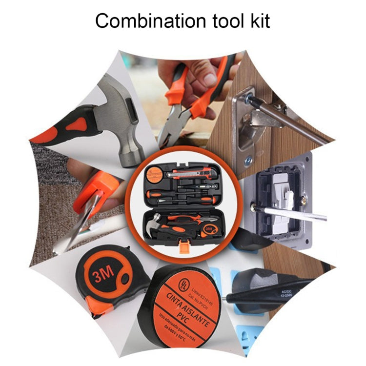 Orange-and-black hand tools shown in a compact kit with assorted applications