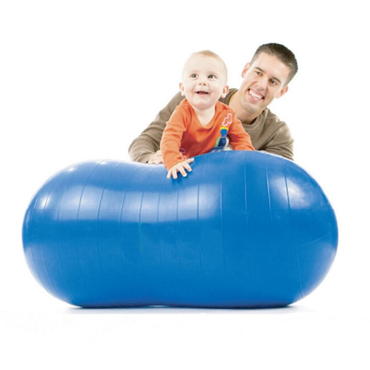 Blue peanut-shaped exercise and massage ball with ribbed seam lines