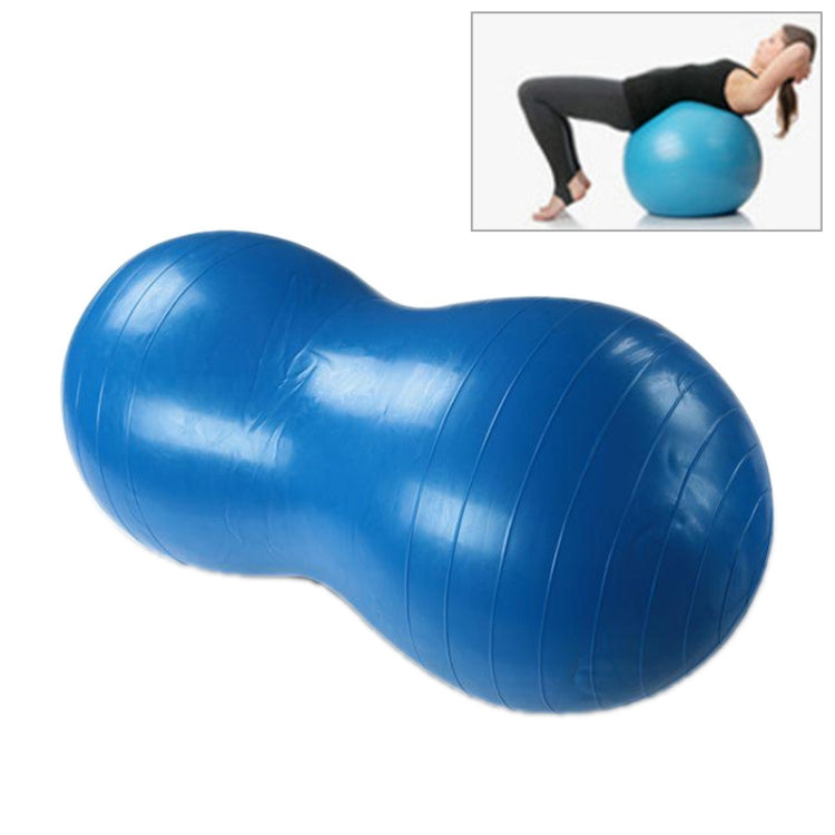 Blue peanut-shaped exercise and massage ball with curved ridged panels