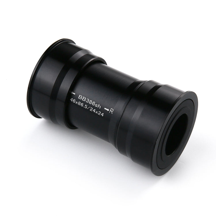 Black press-fit bottom bracket sleeve, BB386sh text with 46x86.5 and 24x24 R