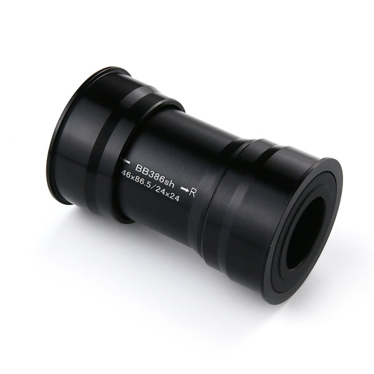 Black press-fit bottom bracket sleeve, BB386sh text with 46x86.5 and 24x24 R