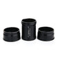 Set of three black press-fit bottom bracket cups with L and R side markings