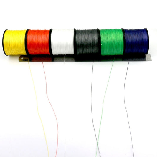 Multi-color braided PE fishing line spools with yellow, red, white, black, green, blue