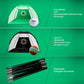 Golf hitting practice net with target panel, green mesh, black front, and spare ball