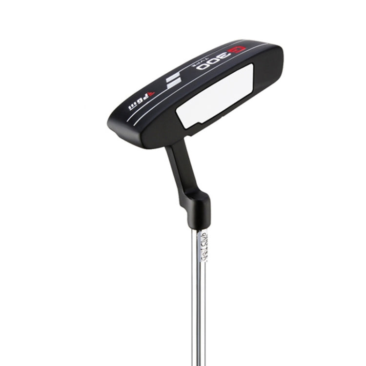 Black mallet-style training putter with grip handle and steel shaft
