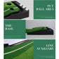 Golf putting mat base with green turf lanes, two holes, and ball holding area