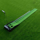 Green mini putting mat push rod trainer with black base and alignment grooves
