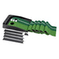 Golf mini putting mat with push rod, slotted rails, and folded green turf section
