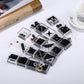 Reducer toy set boxes with clear compartments, featuring star and mixed black-and-white pieces