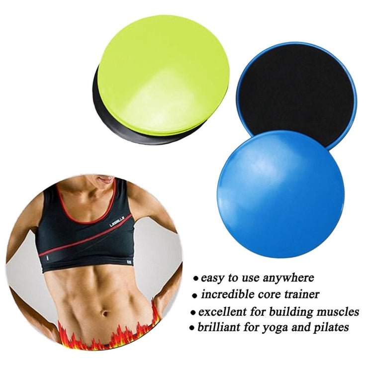 Round core training gliding discs in lime green, blue, and black