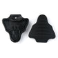 Two black rubber SPD-SL cleat covers, one open-back design and one closed design