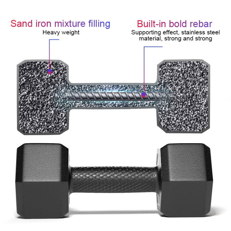 Cross-section view of hex dumbbell showing sand iron filling and steel rebar core