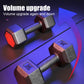 Two hex dumbbells with textured grip and red end face, shown from different angles