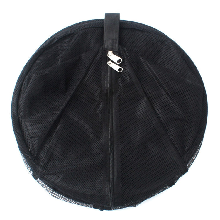 Black round mesh dish drying rack with hanging clip and support ring