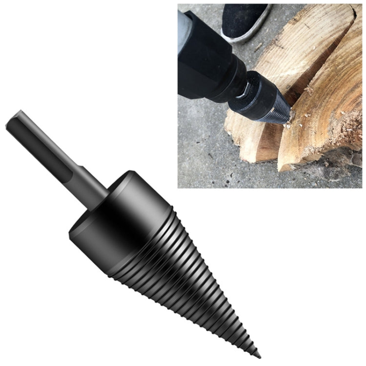 Electric wood splitting drill bit with hex shank and tapered spiral tip