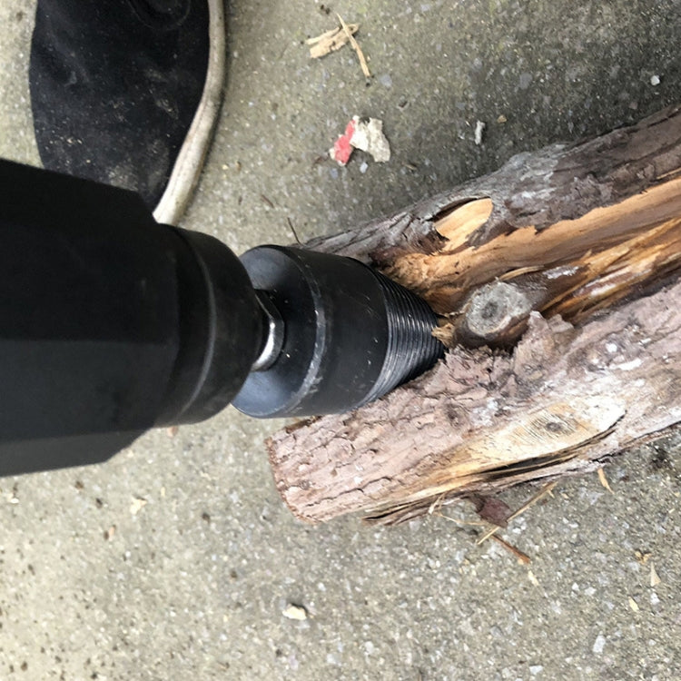 Electric wood splitting drill bit in firewood with hex shank