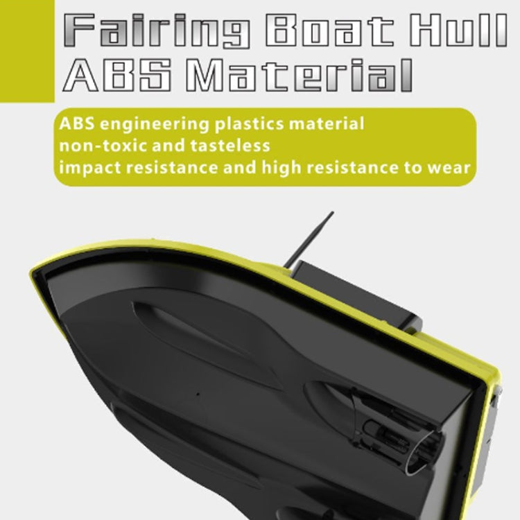 Yellow and black bait boat hull with black entry opening and ABS material